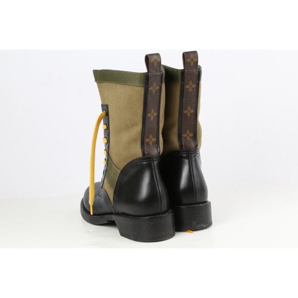 Louis Vuitton 2020 Metropolis Flat Ranger Boots Green Black Lace Up Combat Sz 37 - Picture 5 of 16